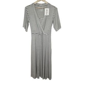 Latched Mama Nursing Midi Wrap Dress Black and White Striped Large